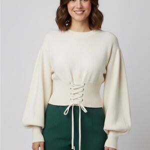 BCBGMaxAzria Cream Sweater with Lace-Up Corset